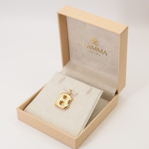 Pingente Letra B Abaulado Com Pedra Ouro 18k