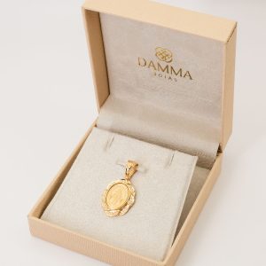 Pingente Medalha Cravejada Nossa Senhora Das Graças Ouro 18k