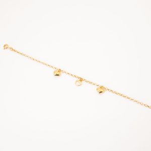 Pulseira Infantil Portuguesa Com Pingentes De Coração Ouro 18k