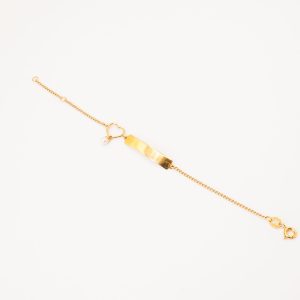 Pulseira Placa Com Coração E Pérola Infantil Ouro 18k