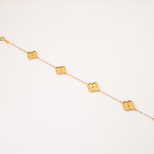 Pulseira Portuguesa Com Trevo Trabalhado Ouro 18k