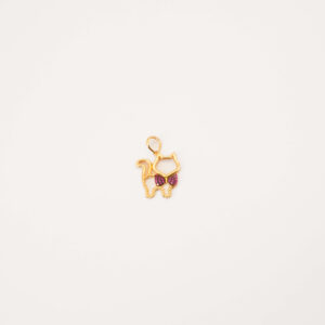 Pingente Gato Com Laço Rosa Em Zircônia Ouro 18K