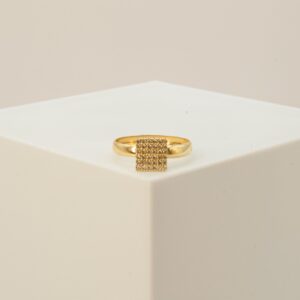 Anel Chuveiro Quadrado Zircônia Ouro 18k