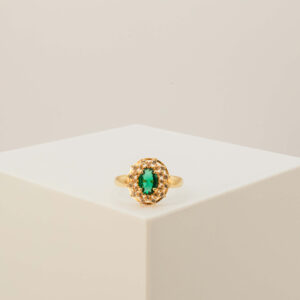 Anel Formatura Com Zircônia Verde e Branca Ouro 18k