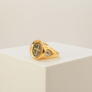 Anel São Bento Com Ródio Negro Ouro 18k