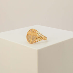 Anel Cruz Diamantado Com Zircônia Ouro 18k
