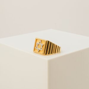 Anel Quadrado Estrela De Davi Ouro 18k