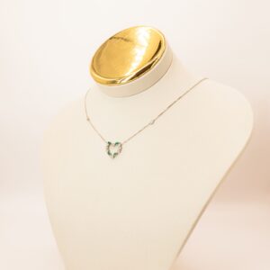 Corrente Coração Com Brilhantes e Esmeralda Ouro Branco Ouro 18k