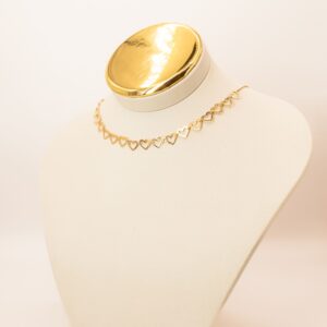 Chocker Ajustável Corações Vazados Em Ouro 18k