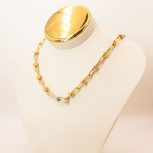 Corrente Elos Graduados Com Dois Elos Em Ouro Branco Zircônia Ouro 18k