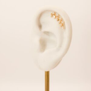 Piercing Earcuff Zircônia Folhas Ouro 18k