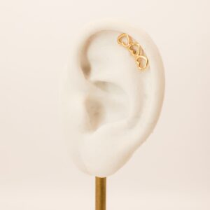 Piercing Earcuff Três Corações Ouro 18k