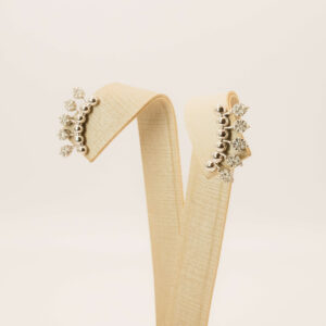 Brinco Earcuff Ouro Branco Com Brilhantes Ouro 18k