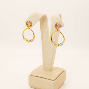 Brinco Pendurado Com Pedras Coloridas Ouro 18k