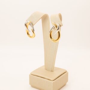 Brinco Fios Cruzados Em Ouro Branco e Amarelo Ouro 18k