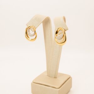 Brinco Círculo Duplo Com Brilhantes Ouro 18k