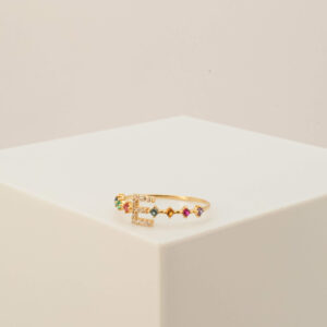 Anel Letra Zircônia Colorida Ouro 18k