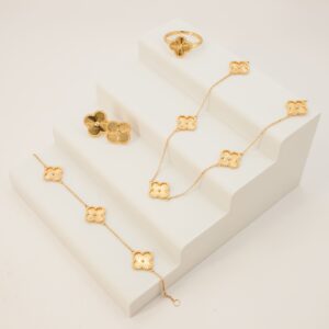 Conjunto Trevo Estilo Diamantado Ouro 18k